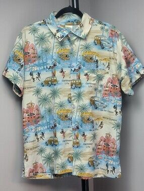 Rima Caribbean Island Style Collared Shirt Top Hawaiian Aloha Top Tropical Sz M